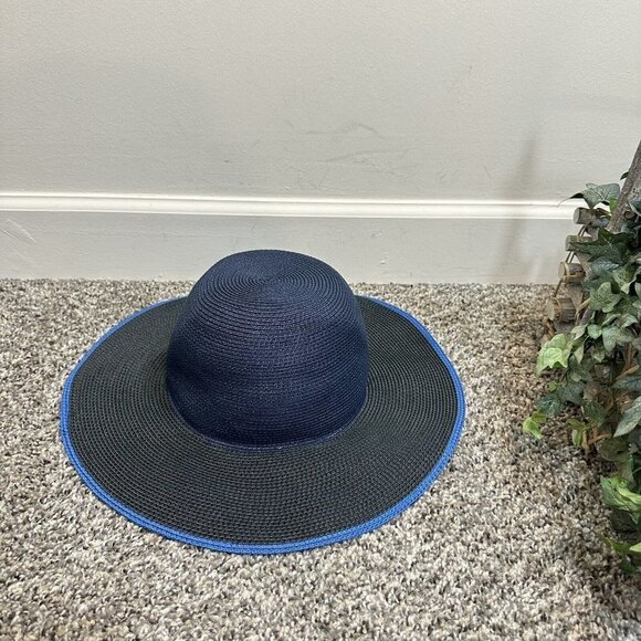 Rag & Bone Womens Lily Sun Hat Navy Black Weaved Wide Brim One Size New - Picture 2 of 6